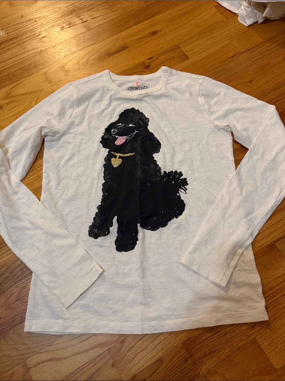 Crewcuts White Long-Sleeve Tee with Black Poodle and Gold Heart